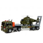 Odťahovacie vojenské vozidlo s prívesom a vrtuľníkom 1:16 + svetlo, zvuk